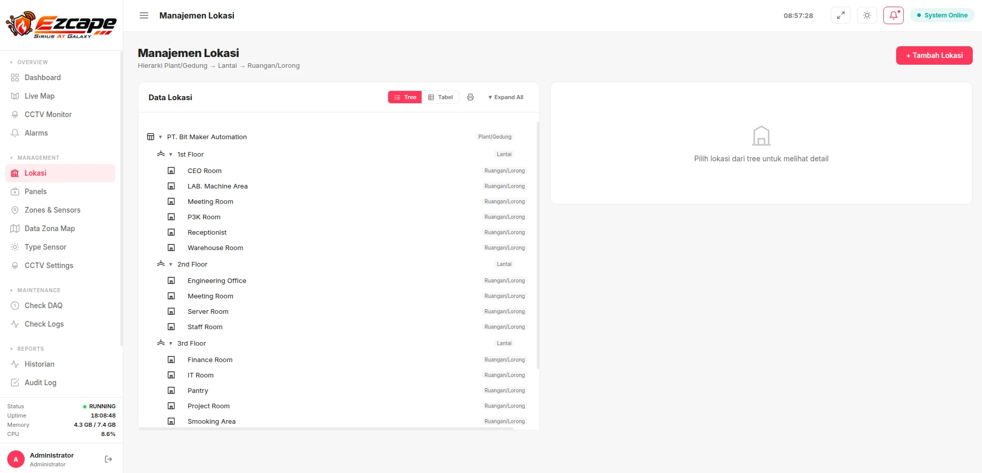 Ezcape Location Management Tree View